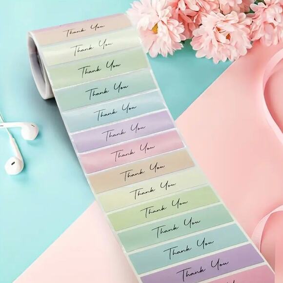 New 200 Piece Roll Self-Adhesive Narrow Rectangular Thank You Stickers - Picture 3 of 6